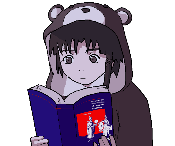 Lain, of Serial Experiments Lain fame, reading Structure and Interpretation of Computer Programs